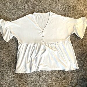 White Flutter Sleeve Button Front Blouse